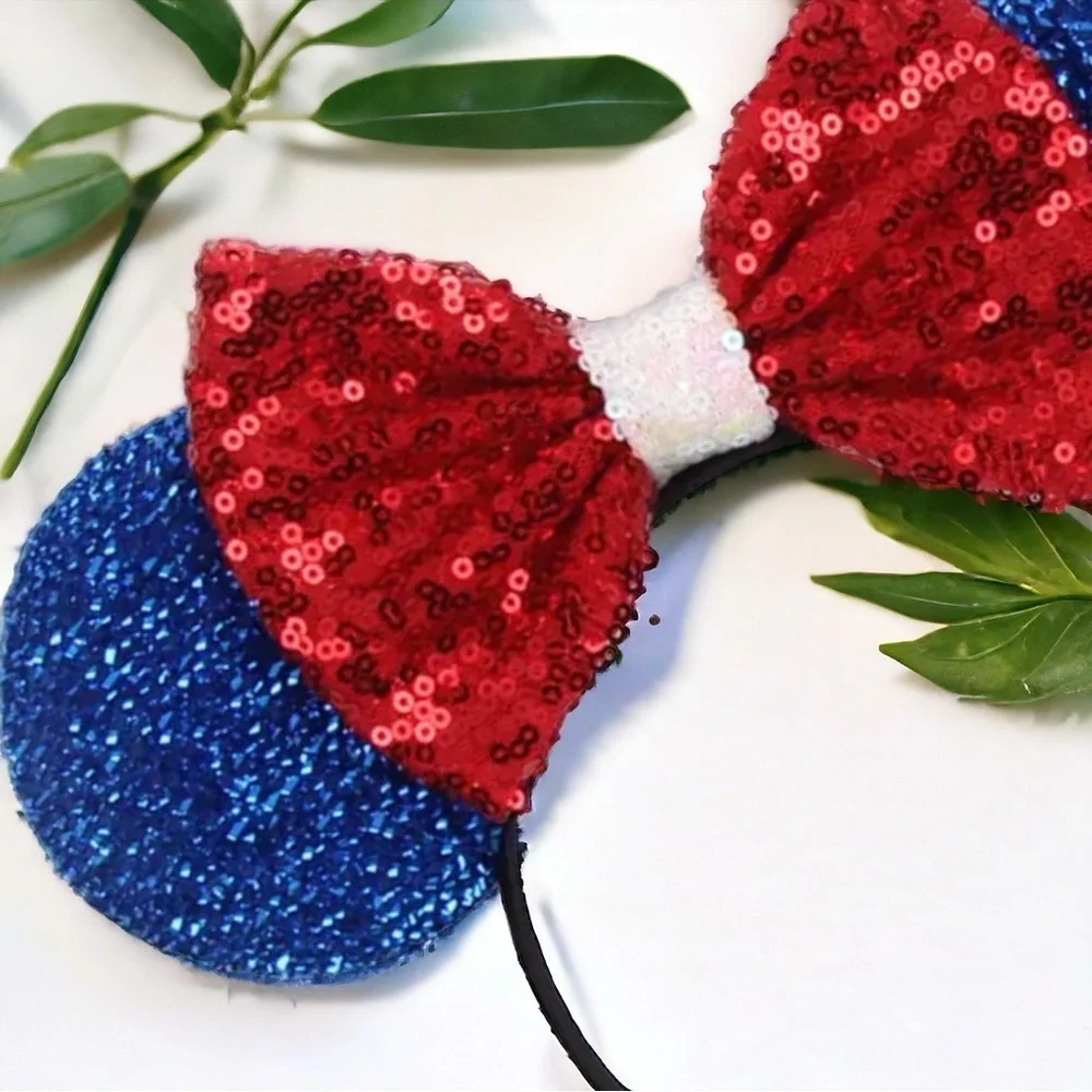 Sparkling Red White and Blue Mouse Ears with 5